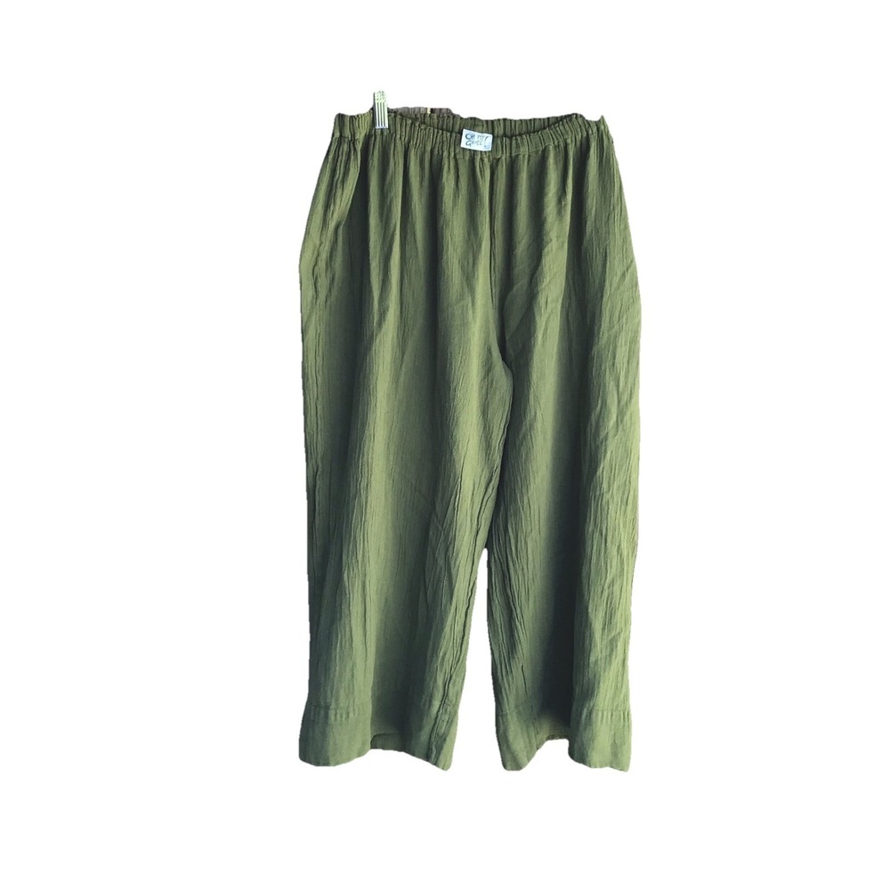 Oh My Gauze Women's Cotton Crinkle Wide Leg Pull On Pants Olive Green Size 3